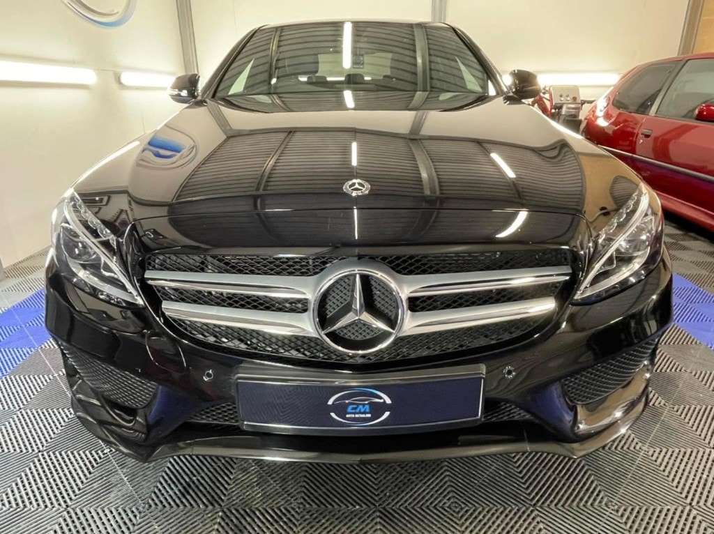 Mercedes-Benz front end gleaming after a full valet